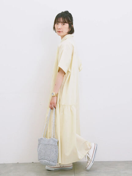 ◎サイドギャザーシャツワンピース（ブラック/ベージュ/サックスブルー）｜Samansa Mos2 blue（サマンサモスモス ブルー）通販