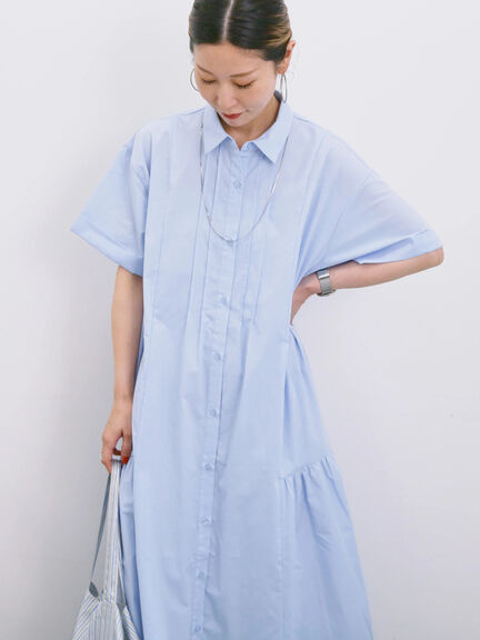 ◎サイドギャザーシャツワンピース（ブラック/ベージュ/サックスブルー）｜Samansa Mos2 blue（サマンサモスモス ブルー）通販