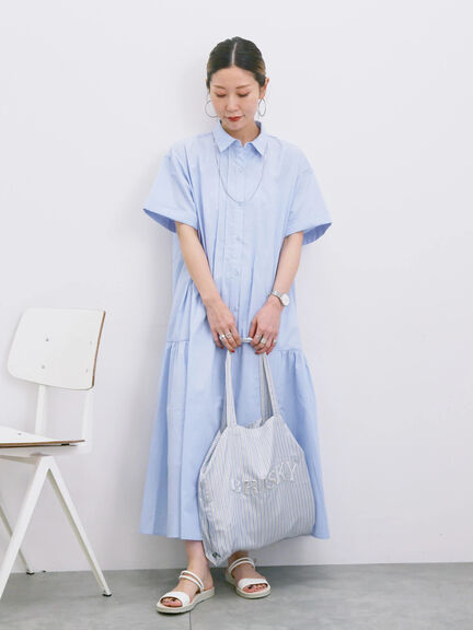 ◎サイドギャザーシャツワンピース（ブラック/ベージュ/サックスブルー）｜Samansa Mos2 blue（サマンサモスモス ブルー）通販