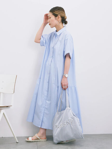 ◎サイドギャザーシャツワンピース（ブラック/ベージュ/サックスブルー）｜Samansa Mos2 blue（サマンサモスモス ブルー）通販