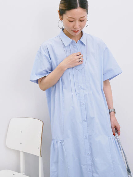 ◎サイドギャザーシャツワンピース（ブラック/ベージュ/サックスブルー）｜Samansa Mos2 blue（サマンサモスモス ブルー）通販