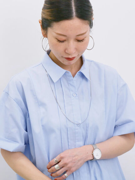 ◎サイドギャザーシャツワンピース（ブラック/ベージュ/サックスブルー）｜Samansa Mos2 blue（サマンサモスモス ブルー）通販