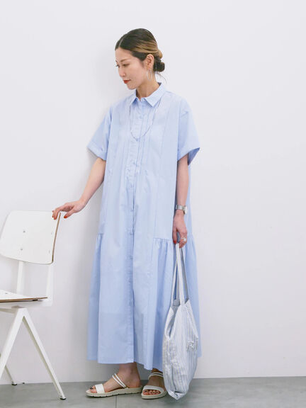 ◎サイドギャザーシャツワンピース（ブラック/ベージュ/サックスブルー）｜Samansa Mos2 blue（サマンサモスモス ブルー）通販