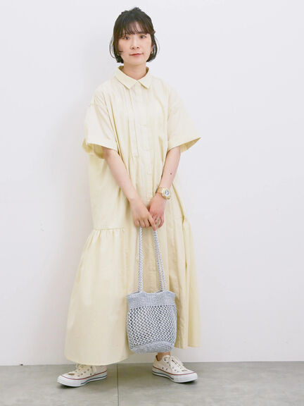 ◎サイドギャザーシャツワンピース（ブラック/ベージュ/サックスブルー）｜Samansa Mos2 blue（サマンサモスモス ブルー）通販