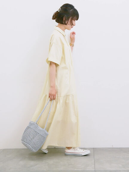 ◎サイドギャザーシャツワンピース（ブラック/ベージュ/サックスブルー）｜Samansa Mos2 blue（サマンサモスモス ブルー）通販