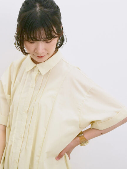◎サイドギャザーシャツワンピース（ブラック/ベージュ/サックスブルー）｜Samansa Mos2 blue（サマンサモスモス ブルー）通販