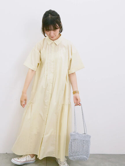 ◎サイドギャザーシャツワンピース（ブラック/ベージュ/サックスブルー）｜Samansa Mos2 blue（サマンサモスモス ブルー）通販