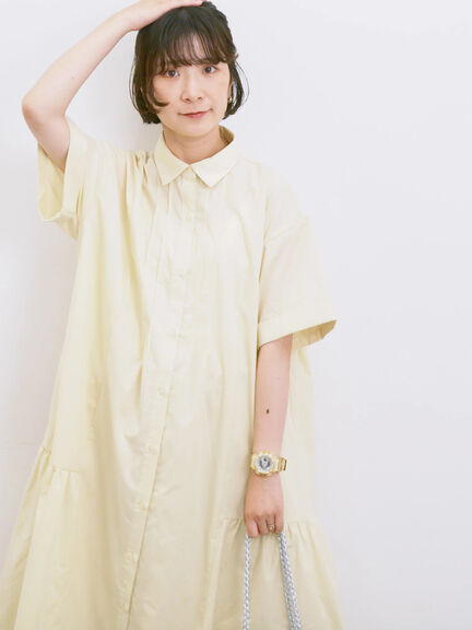 ◎サイドギャザーシャツワンピース（ブラック/ベージュ/サックスブルー）｜Samansa Mos2 blue（サマンサモスモス ブルー）通販
