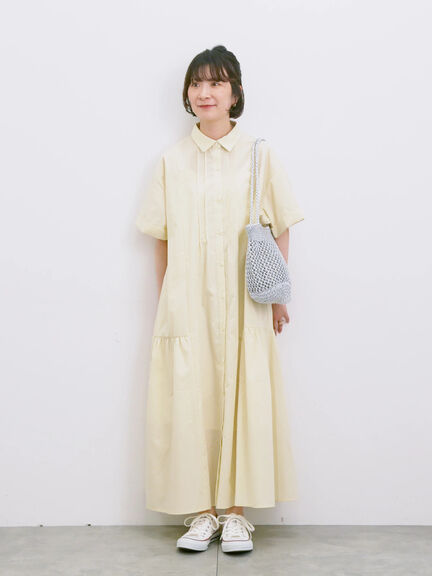 ◎サイドギャザーシャツワンピース（ブラック/ベージュ/サックスブルー）｜Samansa Mos2 blue（サマンサモスモス ブルー）通販