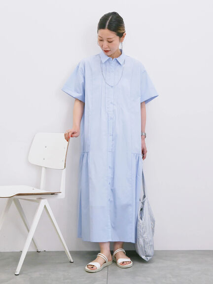 ◎サイドギャザーシャツワンピース（ブラック/ベージュ/サックスブルー）｜Samansa Mos2 blue（サマンサモスモス ブルー）通販