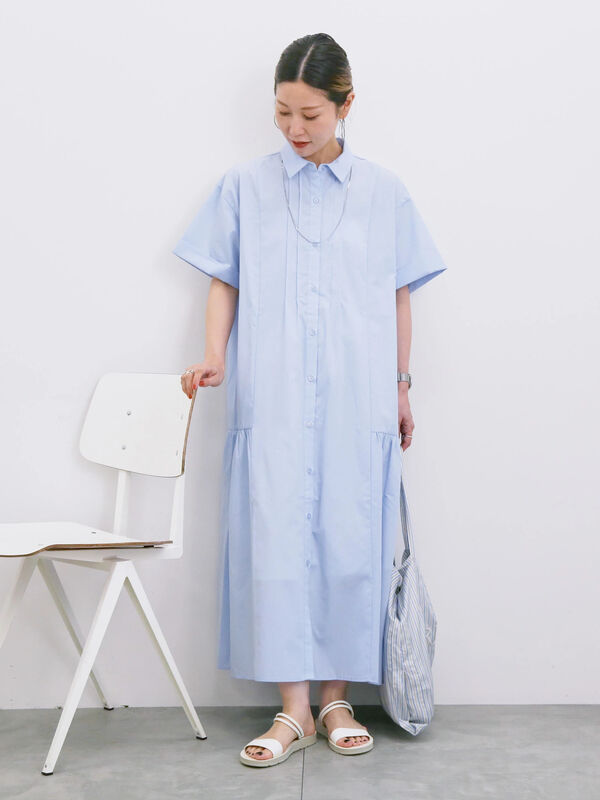 サイドギャザーカットワンピース　ブラック　38サイズ サイドギャザー半袖ロングワンピース[品番：SHNW0010808]｜LADY