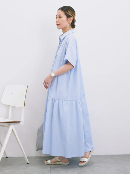 ◎サイドギャザーシャツワンピース（ブラック/ベージュ/サックスブルー）｜Samansa Mos2 blue（サマンサモスモス ブルー）通販