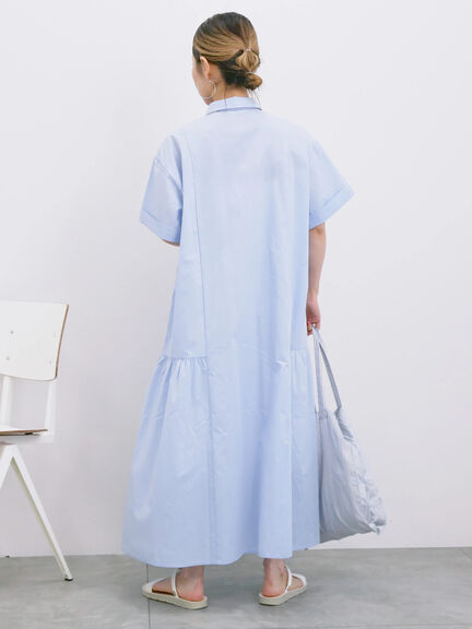 ◎サイドギャザーシャツワンピース（ブラック/ベージュ/サックスブルー）｜Samansa Mos2 blue（サマンサモスモス ブルー）通販