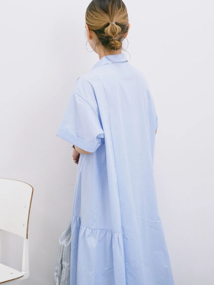 ◎サイドギャザーシャツワンピース（ブラック/ベージュ/サックスブルー）｜Samansa Mos2 blue（サマンサモスモス ブルー）通販