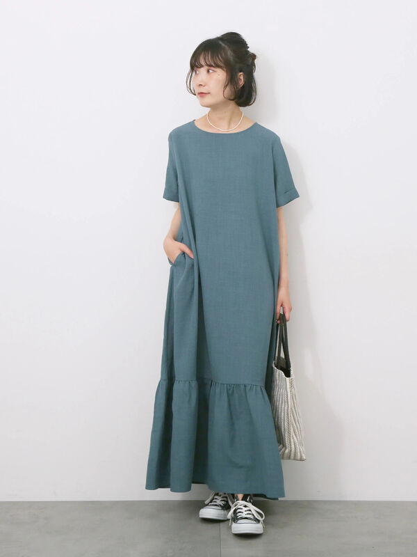 リネンタッチマキシティアードワンピース（グリーン）｜Samansa Mos2 blue（サマンサモスモス ブルー）通販