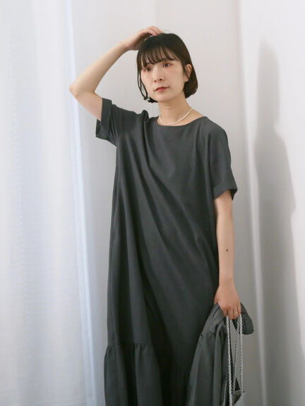リネンタッチマキシティアードワンピース（チャコールグレー/ブラック/グリーン）｜Samansa Mos2 blue（サマンサモスモス ブルー）通販