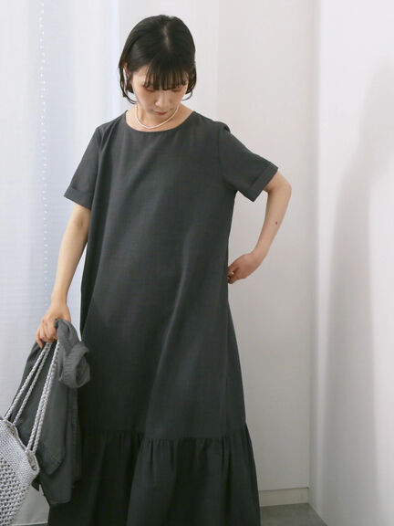 リネンタッチマキシティアードワンピース（チャコールグレー/ブラック/グリーン）｜Samansa Mos2 blue（サマンサモスモス ブルー）通販