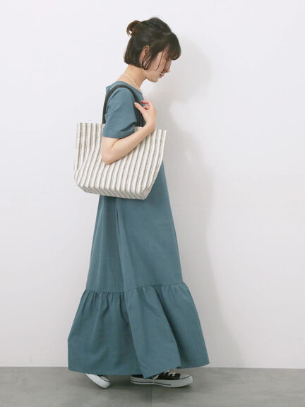 リネンタッチマキシティアードワンピース（チャコールグレー/ブラック/グリーン）｜Samansa Mos2 blue（サマンサモスモス ブルー）通販