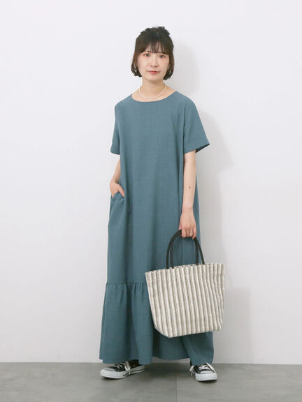 リネンタッチマキシティアードワンピース（チャコールグレー/ブラック/グリーン）｜Samansa Mos2 blue（サマンサモスモス ブルー）通販