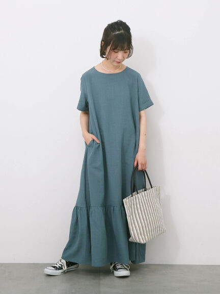 リネンタッチマキシティアードワンピース（チャコールグレー/ブラック/グリーン）｜Samansa Mos2 blue（サマンサモスモス ブルー）通販