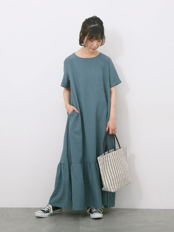 ワンピース Maaa0mmm セール】 リネンタッチマキシティアードワンピース（チャコールグレー