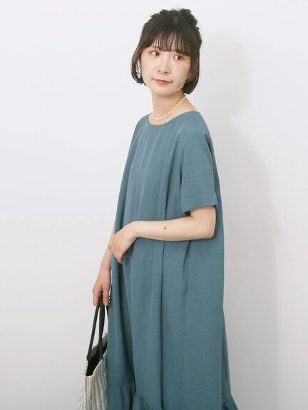 リネンタッチマキシティアードワンピース（チャコールグレー/ブラック/グリーン）｜Samansa Mos2 blue（サマンサモスモス ブルー）通販