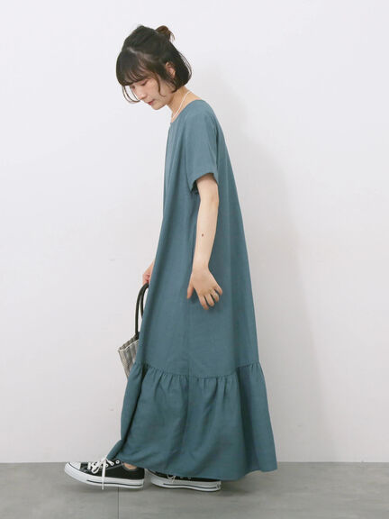 リネンタッチマキシティアードワンピース（チャコールグレー/ブラック/グリーン）｜Samansa Mos2 blue（サマンサモスモス ブルー）通販