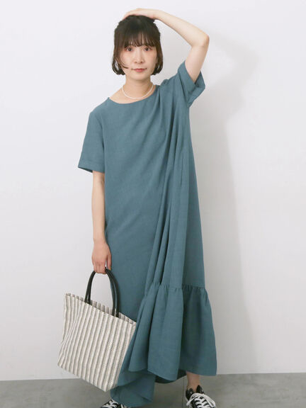 リネンタッチマキシティアードワンピース（チャコールグレー/ブラック/グリーン）｜Samansa Mos2 blue（サマンサモスモス ブルー）通販