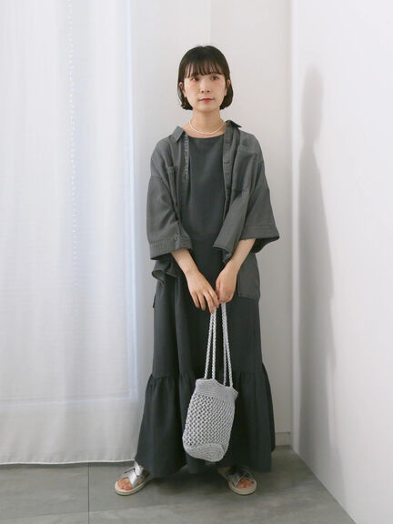 リネンタッチマキシティアードワンピース（チャコールグレー/ブラック/グリーン）｜Samansa Mos2 blue（サマンサモスモス ブルー）通販