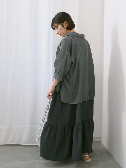 リネンタッチマキシティアードワンピース（チャコールグレー/ブラック/グリーン）｜Samansa Mos2 blue（サマンサモスモス ブルー）通販