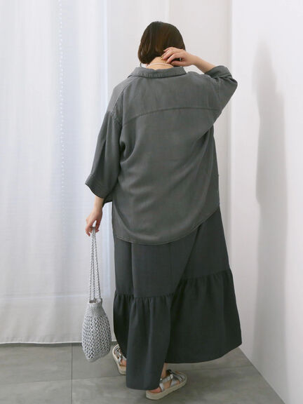 リネンタッチマキシティアードワンピース（チャコールグレー/ブラック/グリーン）｜Samansa Mos2 blue（サマンサモスモス ブルー）通販