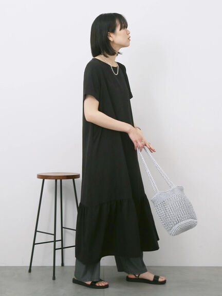 リネンタッチマキシティアードワンピース（チャコールグレー/ブラック/グリーン）｜Samansa Mos2 blue（サマンサモスモス ブルー）通販