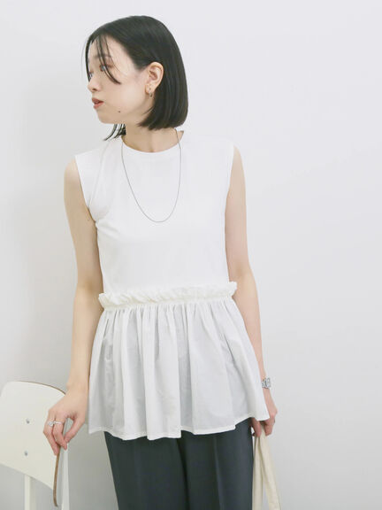 ◎【接触冷感】ドッキングノースリーブプルオーバー（オフホワイト/ブラック/ピンク）｜Samansa Mos2 blue（サマンサモスモス ブルー）通販