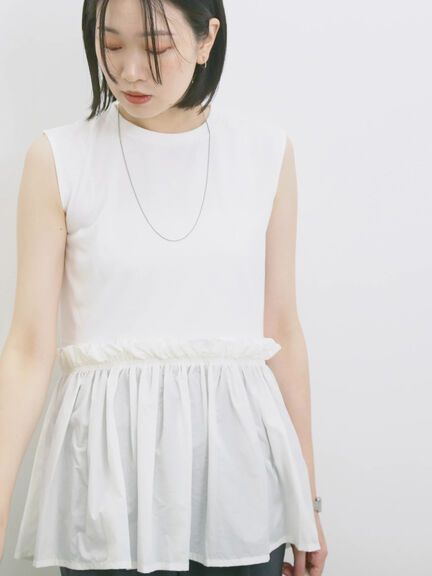 ◎【接触冷感】ドッキングノースリーブプルオーバー（オフホワイト/ブラック/ピンク）｜Samansa Mos2 blue（サマンサモスモス ブルー）通販