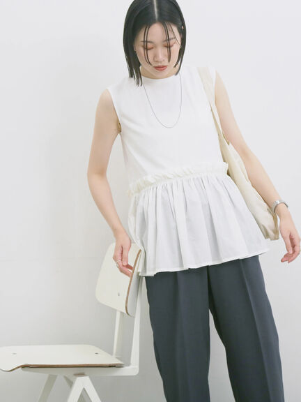 ◎【接触冷感】ドッキングノースリーブプルオーバー（オフホワイト/ブラック/ピンク）｜Samansa Mos2 blue（サマンサモスモス ブルー）通販
