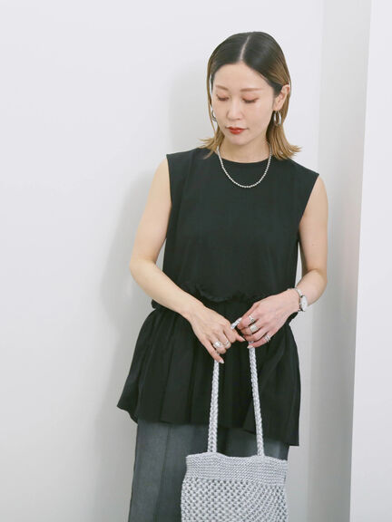 ◎【接触冷感】ドッキングノースリーブプルオーバー（オフホワイト/ブラック/ピンク）｜Samansa Mos2 blue（サマンサモスモス ブルー）通販