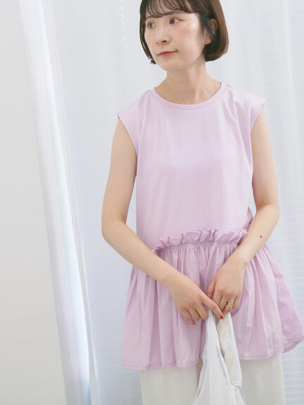 ◎【接触冷感】ドッキングノースリーブプルオーバー（オフホワイト/ブラック/ピンク）｜Samansa Mos2 blue（サマンサモスモス ブルー）通販