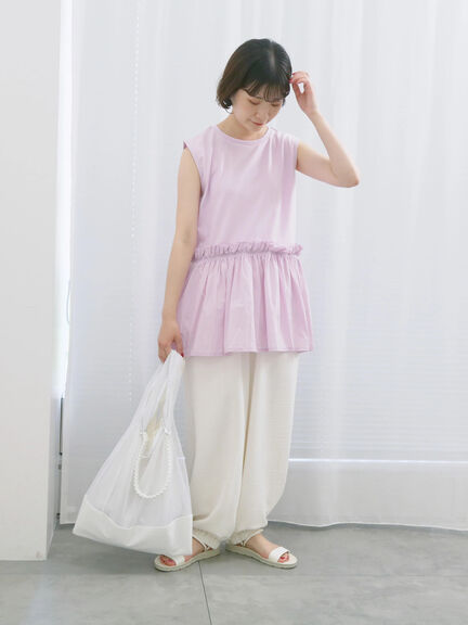 ◎【接触冷感】ドッキングノースリーブプルオーバー（オフホワイト/ブラック/ピンク）｜Samansa Mos2 blue（サマンサモスモス ブルー）通販