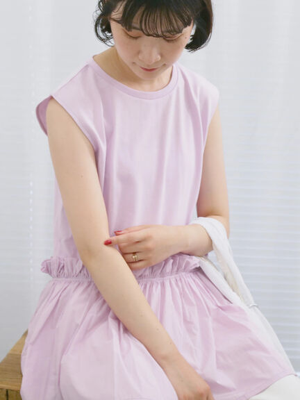 ◎【接触冷感】ドッキングノースリーブプルオーバー（オフホワイト/ブラック/ピンク）｜Samansa Mos2 blue（サマンサモスモス ブルー）通販