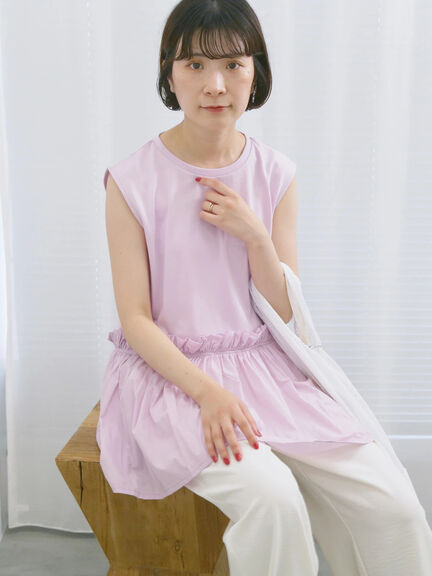 ◎【接触冷感】ドッキングノースリーブプルオーバー（オフホワイト/ブラック/ピンク）｜Samansa Mos2 blue（サマンサモスモス ブルー）通販