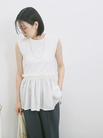 ◎【接触冷感】ドッキングノースリーブプルオーバー（オフホワイト/ブラック/ピンク）｜Samansa Mos2 blue（サマンサモスモス ブルー）通販