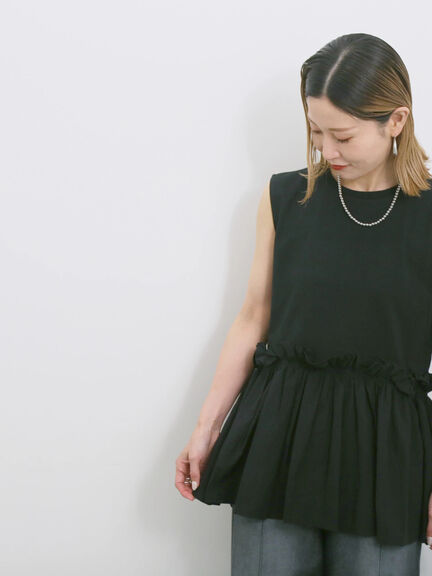 ◎【接触冷感】ドッキングノースリーブプルオーバー（オフホワイト/ブラック/ピンク）｜Samansa Mos2 blue（サマンサモスモス ブルー）通販