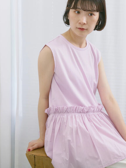◎【接触冷感】ドッキングノースリーブプルオーバー（オフホワイト/ブラック/ピンク）｜Samansa Mos2 blue（サマンサモスモス ブルー）通販