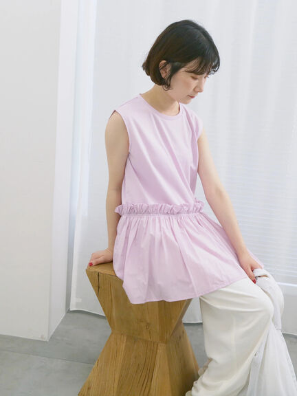 ◎【接触冷感】ドッキングノースリーブプルオーバー（オフホワイト/ブラック/ピンク）｜Samansa Mos2 blue（サマンサモスモス ブルー）通販