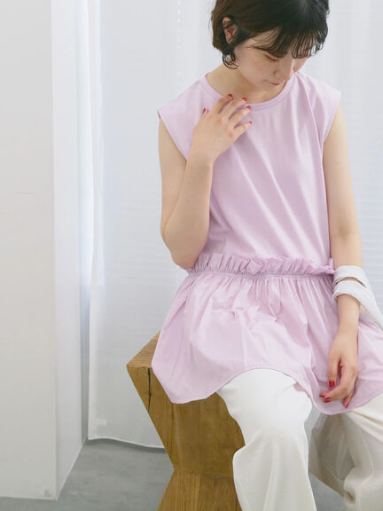 ◎【接触冷感】ドッキングノースリーブプルオーバー（オフホワイト/ブラック/ピンク）｜Samansa Mos2 blue（サマンサモスモス ブルー）通販