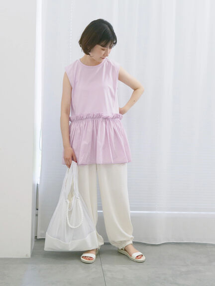◎【接触冷感】ドッキングノースリーブプルオーバー（オフホワイト/ブラック/ピンク）｜Samansa Mos2 blue（サマンサモスモス ブルー）通販