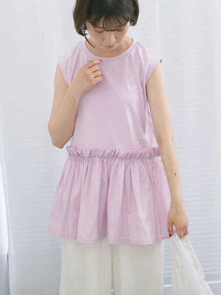◎【接触冷感】ドッキングノースリーブプルオーバー（オフホワイト/ブラック/ピンク）｜Samansa Mos2 blue（サマンサモスモス ブルー）通販