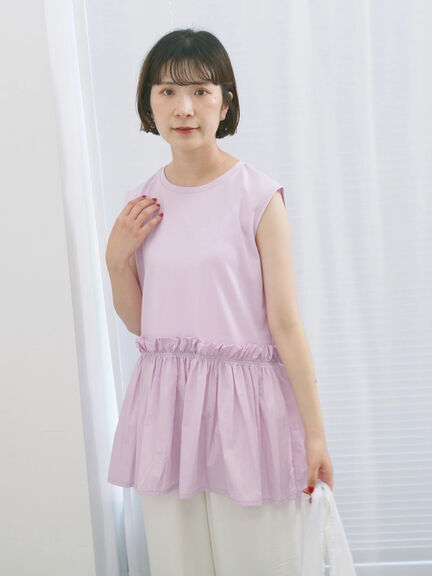 ◎【接触冷感】ドッキングノースリーブプルオーバー（オフホワイト/ブラック/ピンク）｜Samansa Mos2 blue（サマンサモスモス ブルー）通販