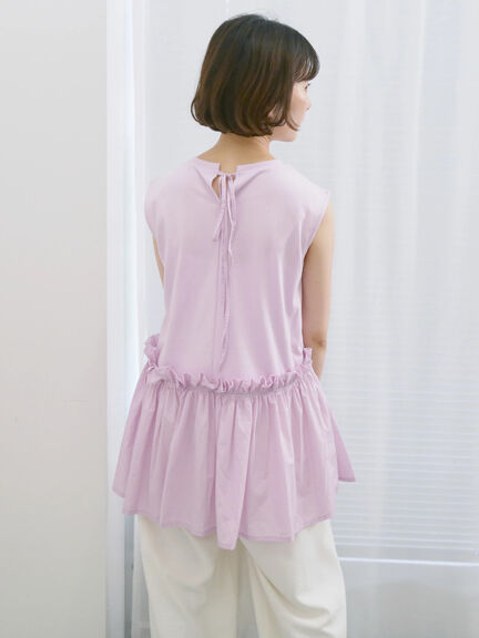 ◎【接触冷感】ドッキングノースリーブプルオーバー（オフホワイト/ブラック/ピンク）｜Samansa Mos2 blue（サマンサモスモス ブルー）通販