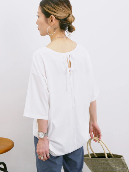 ◎【接触冷感】バックリボンTシャツ（オフホワイト/チャコールグレー/サックスブルー）｜Samansa Mos2 blue（サマンサモスモス ブルー）通販